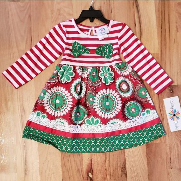 NWT Counting Daisies Holiday Candy Stripe Dress - Picture 2 of 8